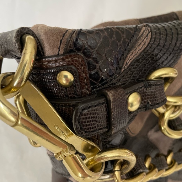 Coach Brooke Inlaid C Large hobo shoulder bag, model #14340, brown/taupe suede - Picture 4 of 12